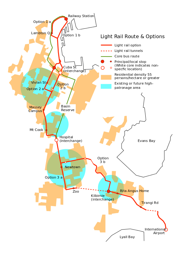 Light rail route and options