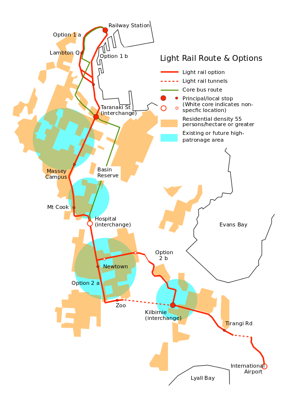 Light rail route and options